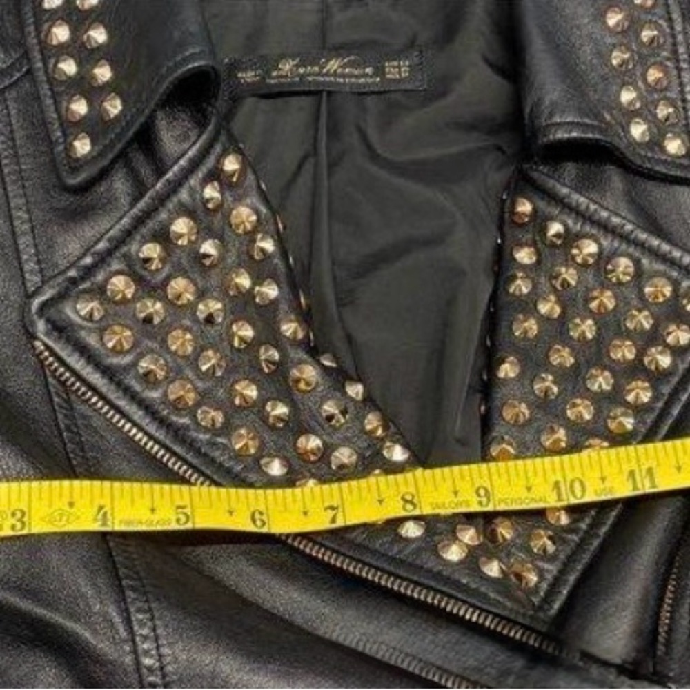 Zara Premium Limited Ed. Lambskin Black/Gold Studded Moto Jacket. Size XS - Picture 4 of 6
